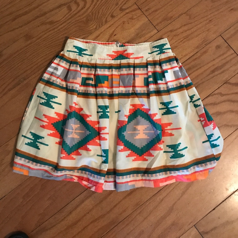 Patterned Mini Skirt in Teal & Coral